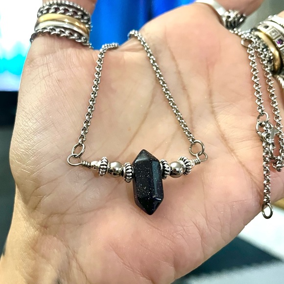 🔴Handmade Double terminated blue midnight goldstone gem adjustable choker - Picture 6 of 9